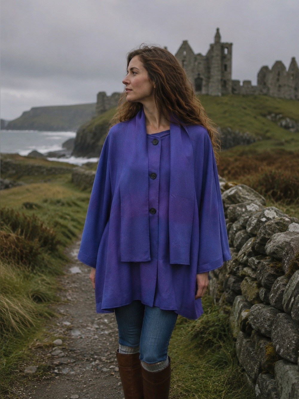 Triona Ireland Purple Donegal Tweed Wool Cape Coat Scarf Heritage One Size